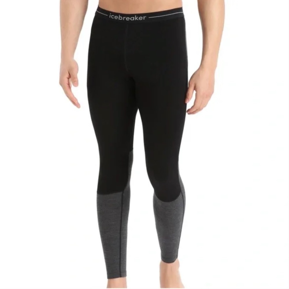 153. Icebreaker Men's 200 Zoneknit Leggings Black/Jet Heather Gray NWT